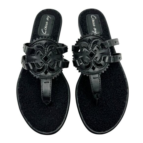 Sam Edelman Circus NY NWOB Canyon 10 Black Faux Leather Cushioned Footbed Sandal - Picture 1 of 10